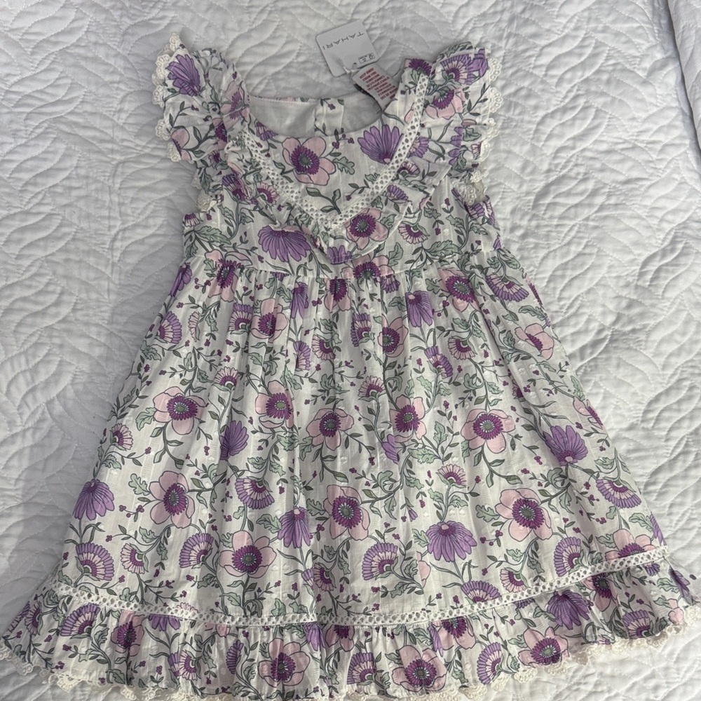 Tahari Purple and White Floral Kids Dress